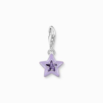 Charm-Anhänger Stern mit violetten Steinen und Kaltemaille Silber