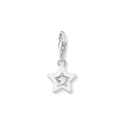 Charm-Anhänger Stern mit weiße Steinen und weißer Kaltemaille Silber