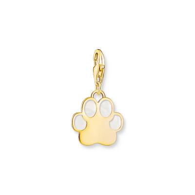 Charm-Anhänger Hundepfote mit weißer Kaltemaille vergoldet