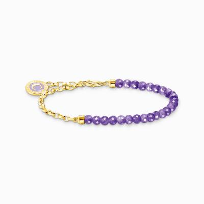 Member Charm-Armband mit Gliedern und imitiertem Amethyst vergoldet