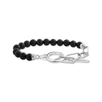 Armband aus Onyx-Beads und Ankerelementen mit weißen Steinen Silber