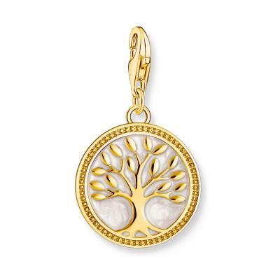 Charm-Anhänger Tree of Love mit weißer Kaltemaille vergoldet