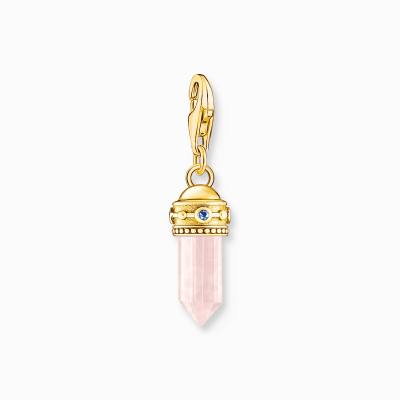 Charm-Anhänger mit rosafarbenem Kristall vergoldet