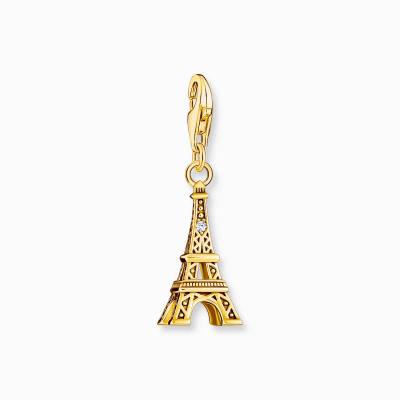 Charm-Anhänger Eiffelturm mit weißem Zirkonia vergoldet