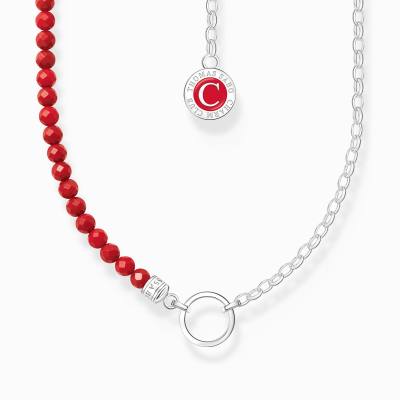 Member Charm-Kette rote Beads und Gliederelemente Silber