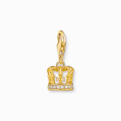 Charm-Anhänger LONDON Krone mit weißen Steinen vergoldet