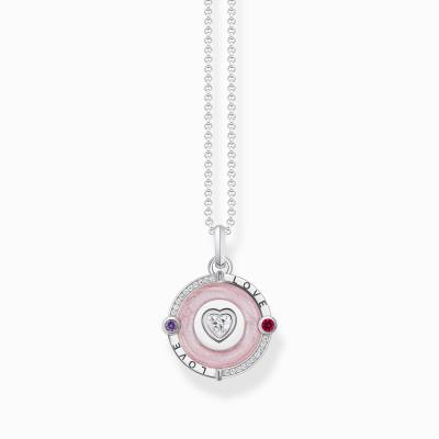 Kette mit Anhänger rosa und herzförmigem Stein Silber