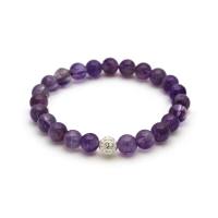 Amethyst Naturstein Perlen Armband mit Silberperle