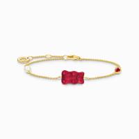 Armband mit rotem Goldbären, Perle und Stein vergoldet