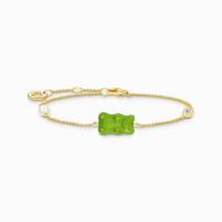 Armband mit grünem Goldbären, Perle und Stein...