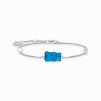Armband mit blauem Goldbären, Perle und Stein Silber