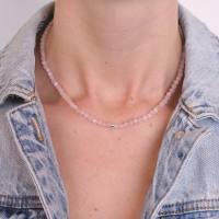 Rosenquarz Naturstein Perlen Halskette mit Verschluss