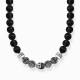 Kette Obsidian mit Totenkopf und Kreuzen Silber