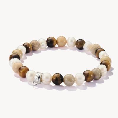 Bead-Armband mit naturfarbenen Steinen Silber