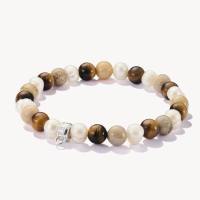 Bead-Armband mit naturfarbenen Steinen Silber