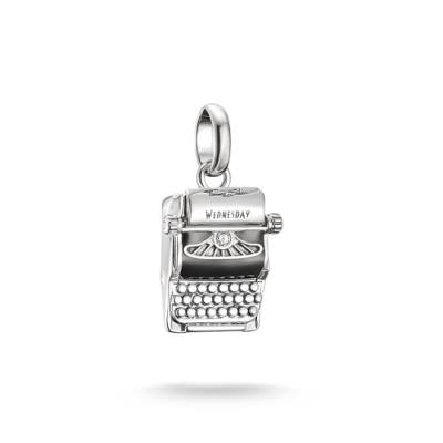 Charm-Anhänger Wednesday Schreibmaschine Emaille Connect Silber