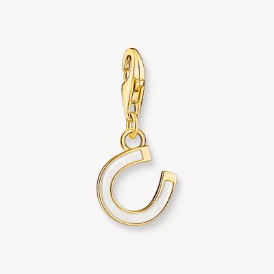 Charm-Anhänger Hufeisen mit weißer Kaltemaille vergoldet