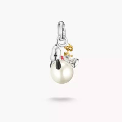 Charm-Anhänger mit Perle Snoopy Woodstock PEANUTS Connect 18k Vergoldung