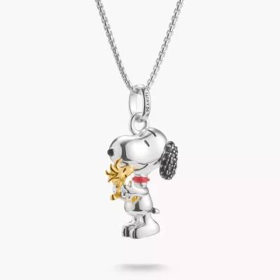 Kette Snoopy mit Woodstock Pavé Anhänger PEANUTS 18k Vergoldung