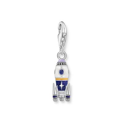Charm-Anhänger Rakete mit bunter Kaltemaille Silber geschwärzt