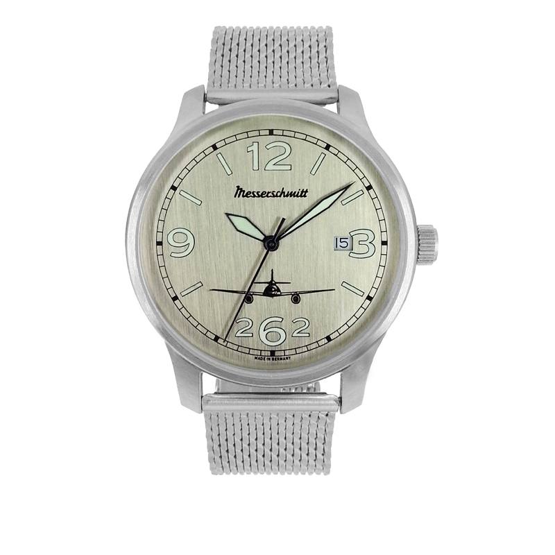 Orologio Messerschmitt ME-42-ALU-M, Uomo, Quarzo, Cassa 42mm, Maglia Milanese, Quadrante Effetto Alluminio