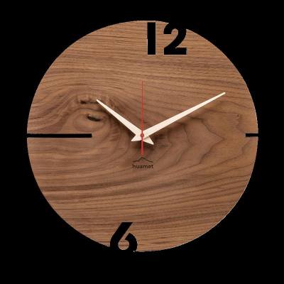 Huamet Holz-Wanduhr Puhr Nuss rund