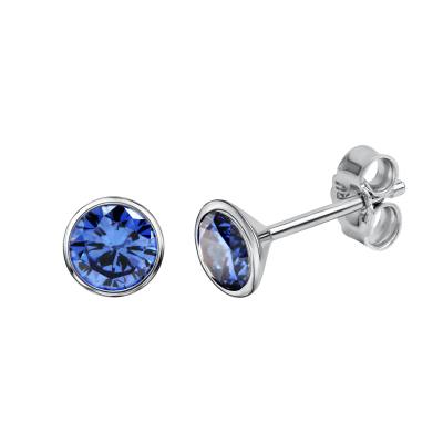 Ohrstecker 925 Silber rhodiniert CZ blau 1 cm Zirkonia