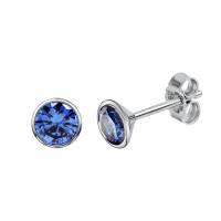 Ohrstecker 925 Silber rhodiniert CZ blau 1 cm Zirkonia