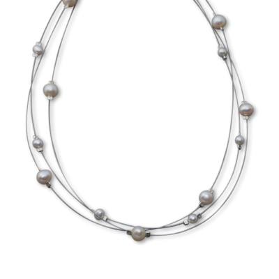 Kette Perle 3-reihig auf Edelstahldraht 42 cm