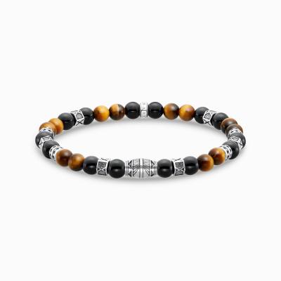 Armband mit schwarzen Onyx-Beads und Tigerauge-Beads Silber