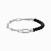 Armband mit schwarzen Onyx-Beads und Kettengliedern Silber