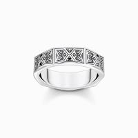 Ring facettiertes Design mit schwarzen Steinen Silber