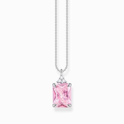 Kette mit pinken und weißen Steinen Silber