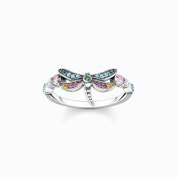 Ring Libelle mit bunten Steinen silber