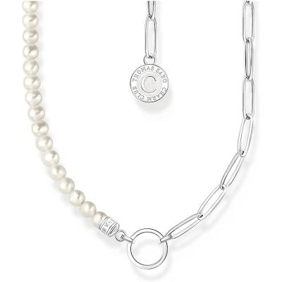 Charm-Kette mit weißen Perlen und Kettengliedern Silber