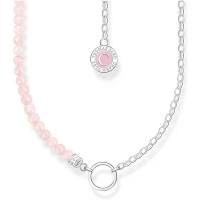 Charm-Kette mit Rosenquarz-Beads und Kettengliedern Silber