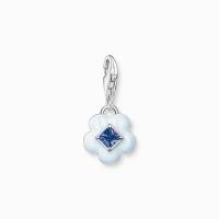 Charm-Anhänger Blume mit blauem Stein Silber