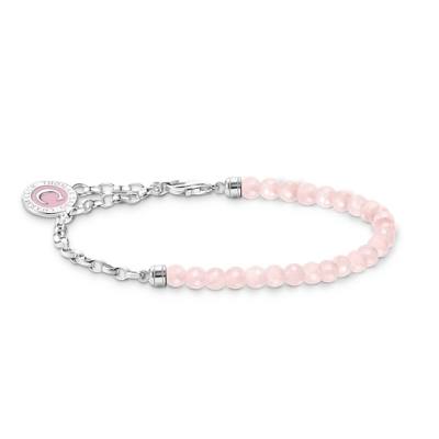 Charm-Armband mit Rosenquarz-Beads und Kettengliedern Silber