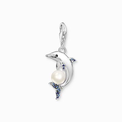 Charm-Anhänger Delfin mit Perle silber